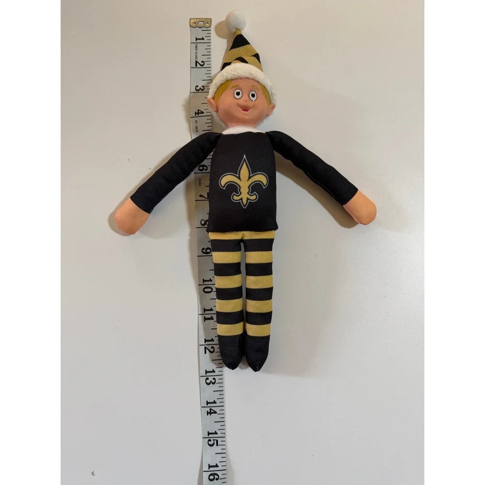 NFL New Orleans Saints Elf Plush Figure Black Gold Fleur-de-lis Holiday Decor